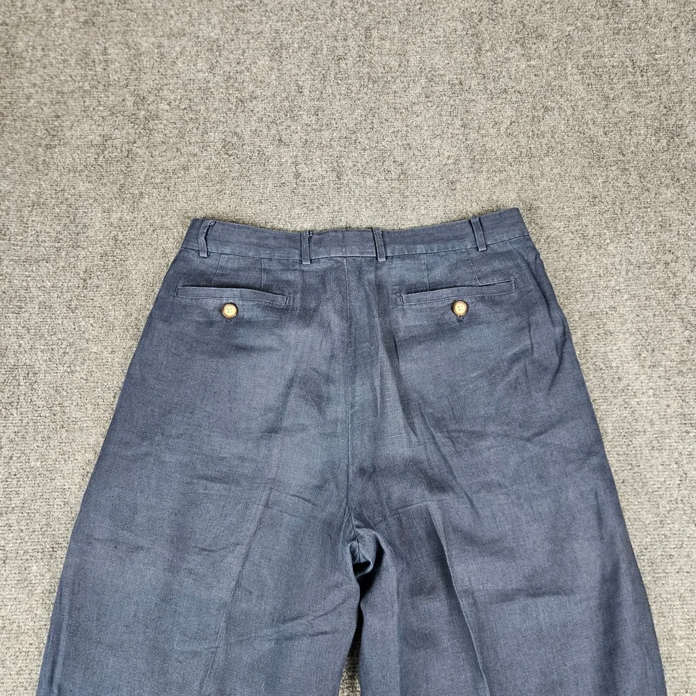Structure Le Collezioni Mens 34S Navy Blue 100% Linen Pleated Cuffed Dress Pants